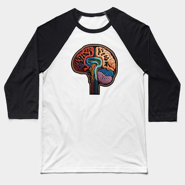 Brainatomy Embroidered Patch Baseball T-Shirt by Xie